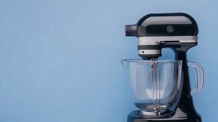 Stand mixer isolated on blue background for kitchen appliance ads, cooking equipment sales, or food photography
