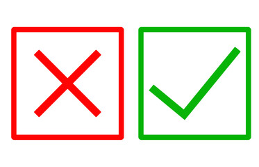 checkbox vector for yes and no signs. checkbox for ok and x. with red and green color