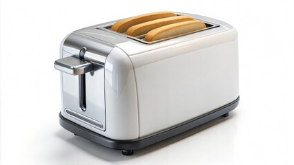 Toaster with bread on white.