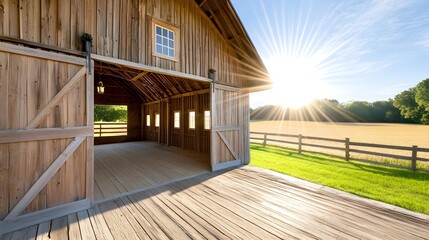 Sunlit Rustic Barn & Golden Field - Rustic