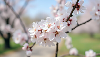 Fototapeta premium 봄에 찾아온 벚꽃가지 한가득 피었습니다.