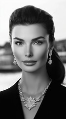 Elegant woman wearing stunning jewelry, showcasing beauty and sophistication