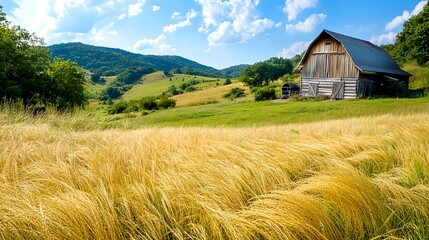 Rustic Barn in Rolling Green Hills Landscape - Rustic/Farmhouse aes.