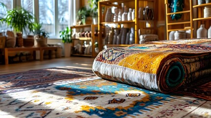Rolled Oriental Rugs, Home Decor, Sunny Room - Bohemian Decor