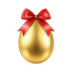 Luxury golden Easter egg with red satin bow isolated on transparent background. Elegant holiday gift decoration. Generative Ai.