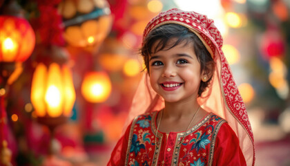 Fototapeta premium A Portrait of a Smiling Girl in Festive Attire
