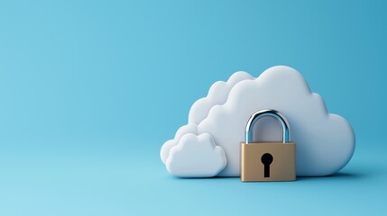 Cloud Storage Security Concept with Lock and Soft Clouds Visualization