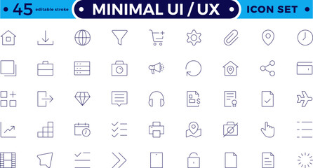 Best collection of ui ux icon set, user interface icon set collection. Basic User Interface Essential Set. Line Outline Icons. For App, Web, Print. Editable stroke outline icon.
