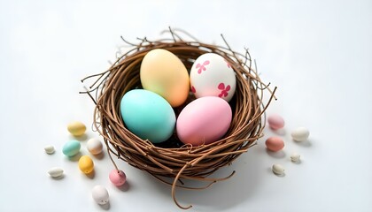 Fototapeta premium Pastel Easter Eggs in Nest