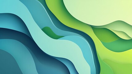 Abstract Green And Blue Wavy Papercut Design