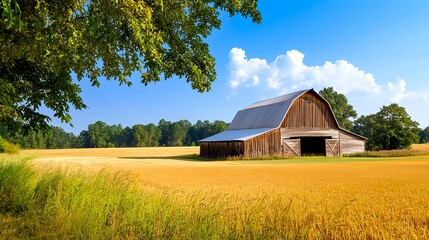 Fototapeta premium Rustic Barn in Golden Wheat Field - Rustic/Farmhouse