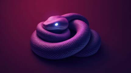 Obraz premium Coiled Ultraviolet Snake with Radiant White Eyes
