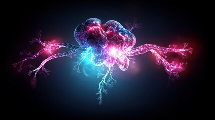 Glowing Synapse Connection, Neural Network, Brain, Science, Medical Illustration