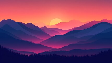 Vibrant Sunset Over Silhouetted Mountain Ranges