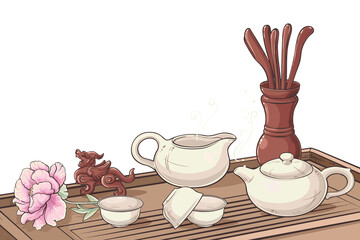 Tea Ceremony  Isolated Colored Detailed Illustration
