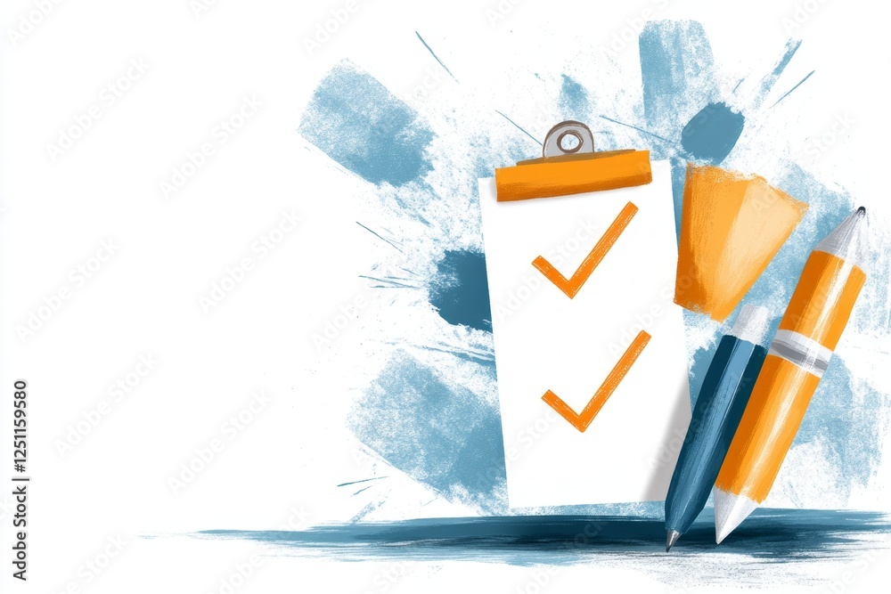Poster A clean minimalist icon of a checklist with checkmarks, symbolizing a completed placement test