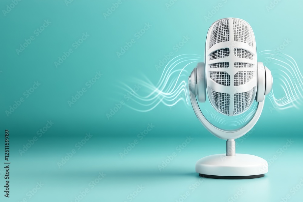 Poster a clean minimalist icon of a microphone with sound waves, symbolizing public speaking