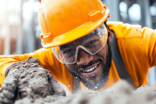 A construction worker in safety gear, actively working on a full-time project