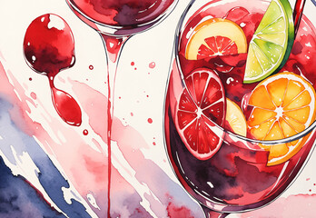 two glasses of red wine with lemons and lime