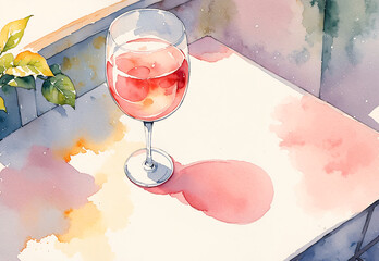 a painting of a glass of wine on a table