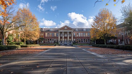 Naklejka premium Historic johnson hall administrative building at the university of oregon with classic architecture and lush greenery in eugene, usa