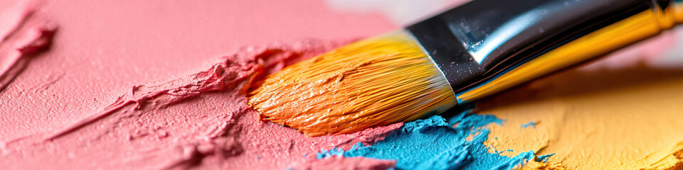 Fototapeta premium Paintbrush and Multicolored Paint Swatch