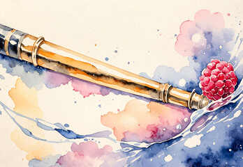 a watercolor painting of a fountain with rass