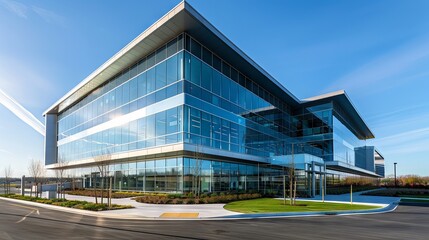 Obraz premium Contemporary university campus building with sleek architecture and glass facade