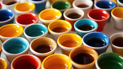 Vibrant Array of Colorful Coffee Cups: A Visual Feast for the Senses