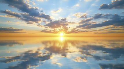 Fototapeta premium Tranquil lake scene with dramatic clouds reflecting sunset colors, warm tones illuminating serene waters, evoking feelings of serenity and wonder.