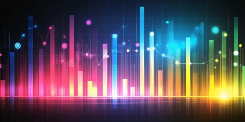 Dynamic Financial Chart With Glowing Lines And Bars, Illustrating Market Trends And Data Analysis