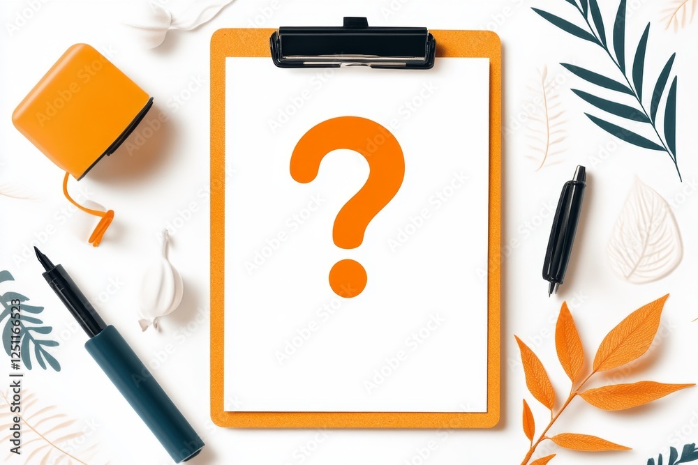 Aufkleber a flat, modern design of a clipboard with a question mark, representing a placement test assessment