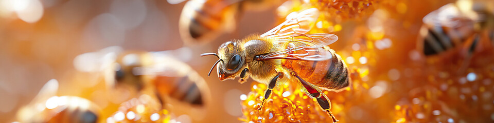 Fototapeta premium Honeybees on Honeycomb