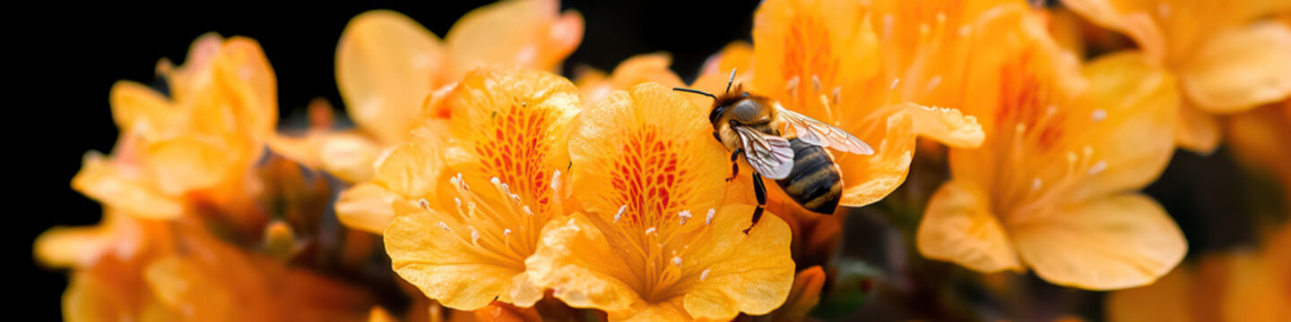 Honeybee on Orange Azalea Blooms