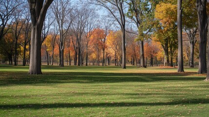 Autumnal Park Trees Displaying Vivid Fall Colors