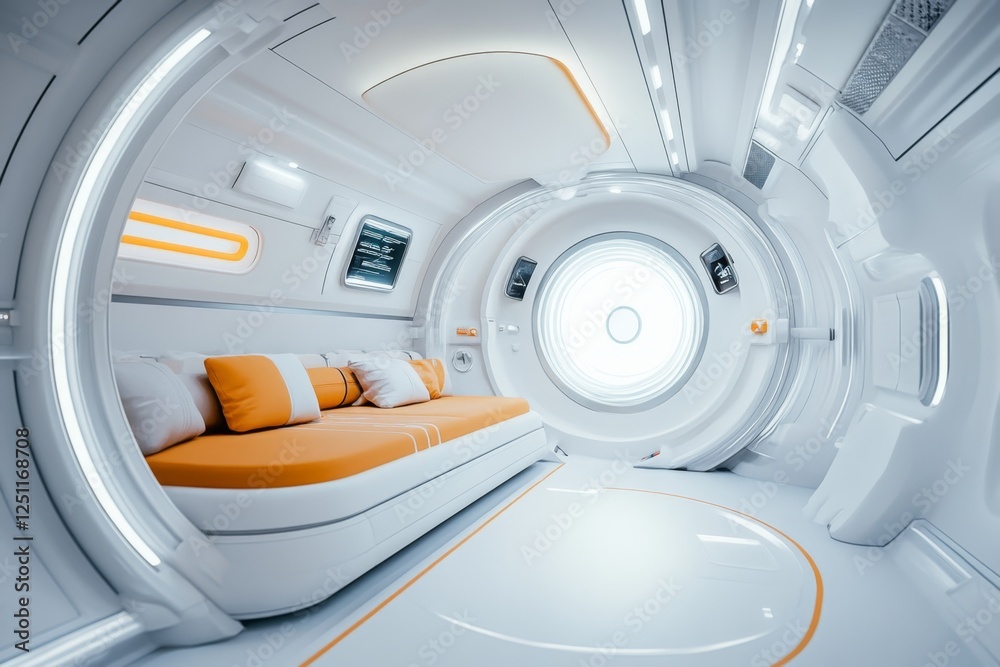 Aufkleber A futuristic space station classroom where students are floating in zero gravity while learning