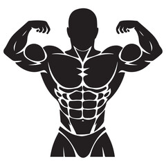 Bodybuilder icon. Man silhouette of a strong man, athlete icon. Body building muscles. Vector illustration