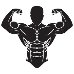 Bodybuilder icon. Man silhouette of a strong man, athlete icon. Body building muscles. Vector illustration
