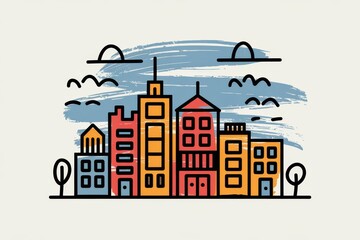 Naklejka premium Vibrant Cityscape Illustration: A Colorful Urban Scene