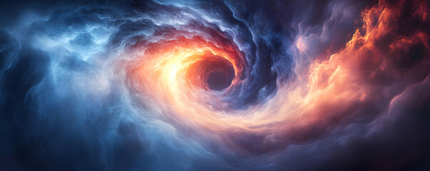 Cosmic swirl, fiery vortex, dark background, design art