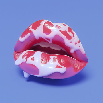 A high-definition beauty shot featuring glossy pink lips dripping with liquid, set against a pastel background. A fusion of surrealism and modern aesthetics.