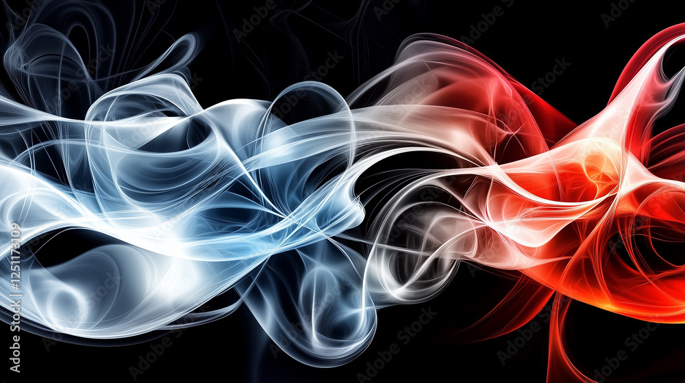 Leinwandbilder dynamic abstract background with flowing smoke and elegant curved lines in red, white, and blue on a