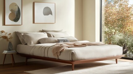 Crisp linen sheets folded in perfect alignment on a modern bed.