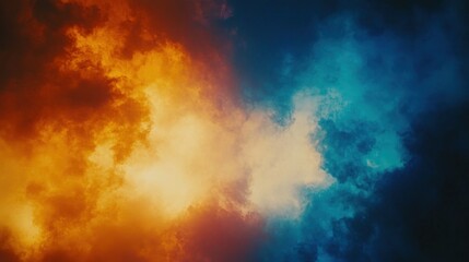 Fototapeta premium Dramatic Sky with Fiery Orange and Cool Blue Clouds