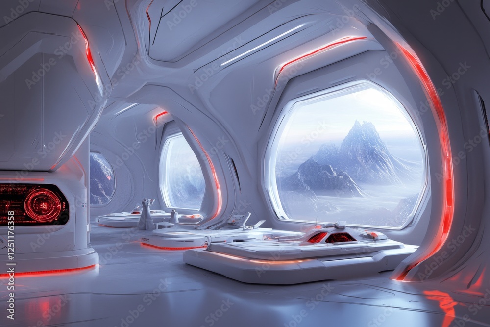 Aufkleber a main hall in a high-tech ai research facility with holographic screens displaying data