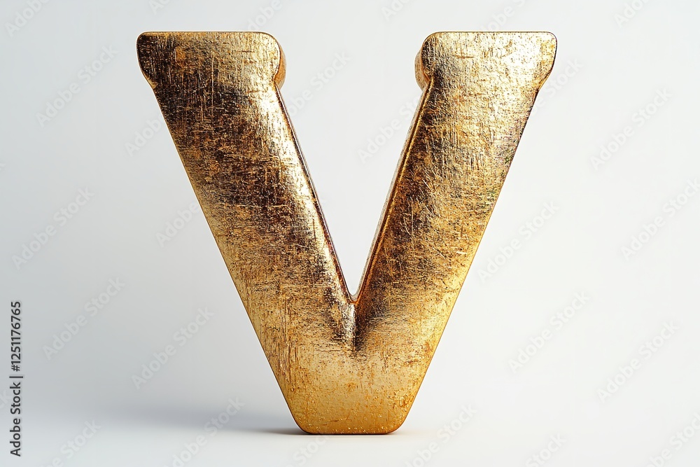 Fototapete Isolated on a white backdrop is the 3D letter V in a gold serif typeface. Generative Ai