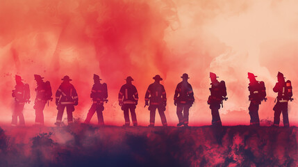 Fototapeta premium Brave Firefighters Silhouette 