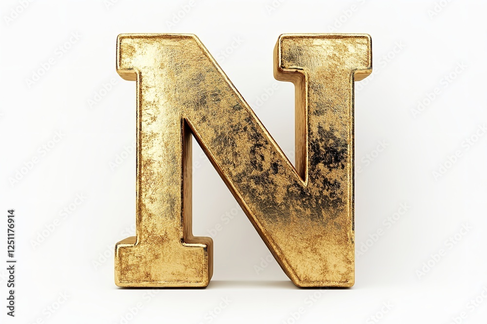 Fototapete the gold serif font of the 3d letter n is isolated on a white backdrop. generative ai