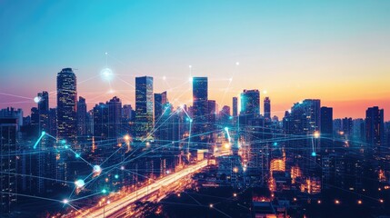 Obraz premium Futuristic cityscape powered by nanoscale smart grids.