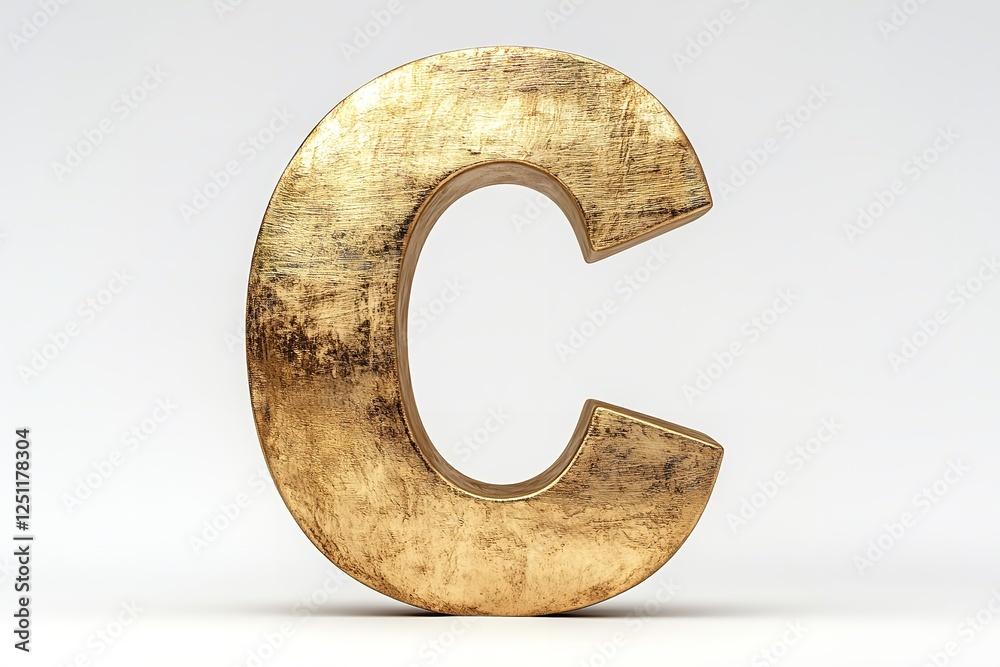 Fototapete the fresh brushed gold serif typeface used for the 3d letter c is isolated on a white backdrop. gene
